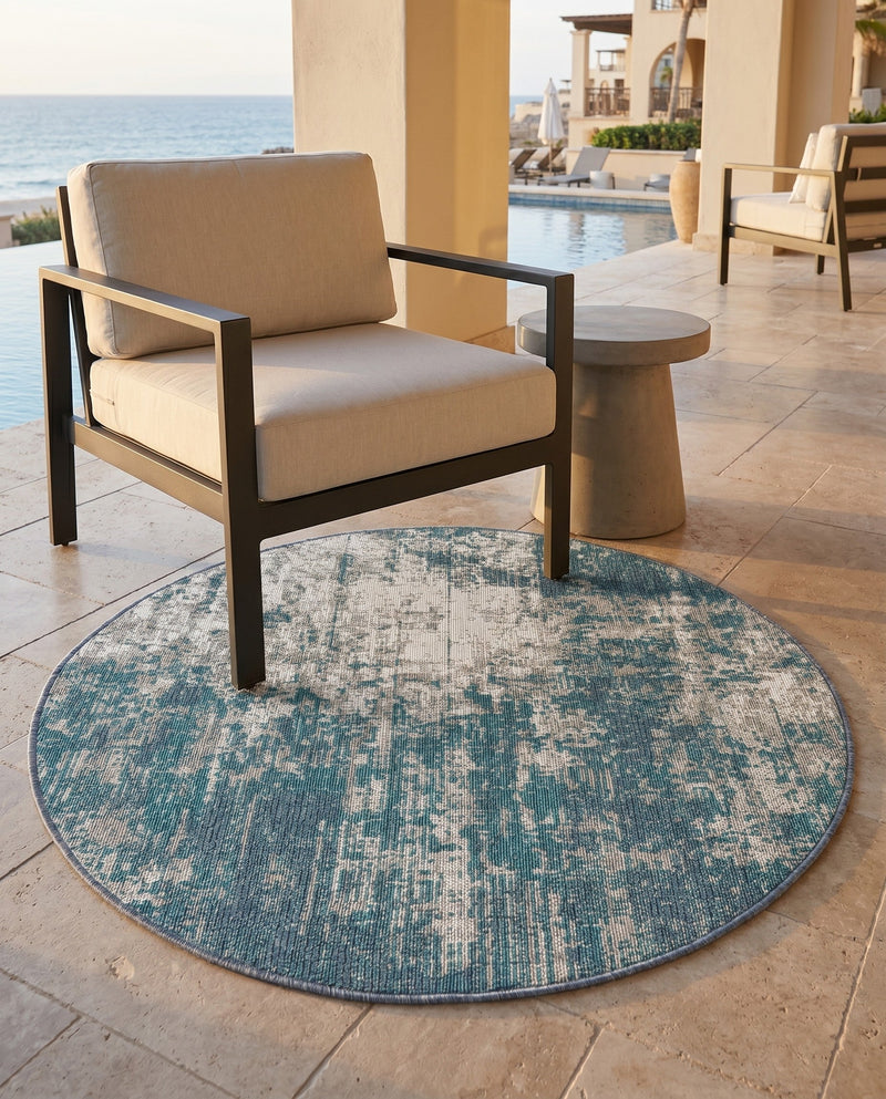 Seaside Haven Rugs Collection Area Rug -  Schooner Round Blue  lifestyle 48
