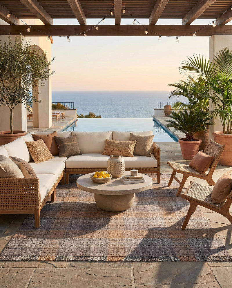 Sustainable Grid Indoor-Outdoor Oasis Collection Area Rug - Savannah Rectangle Desert Gray  lifestyle 72