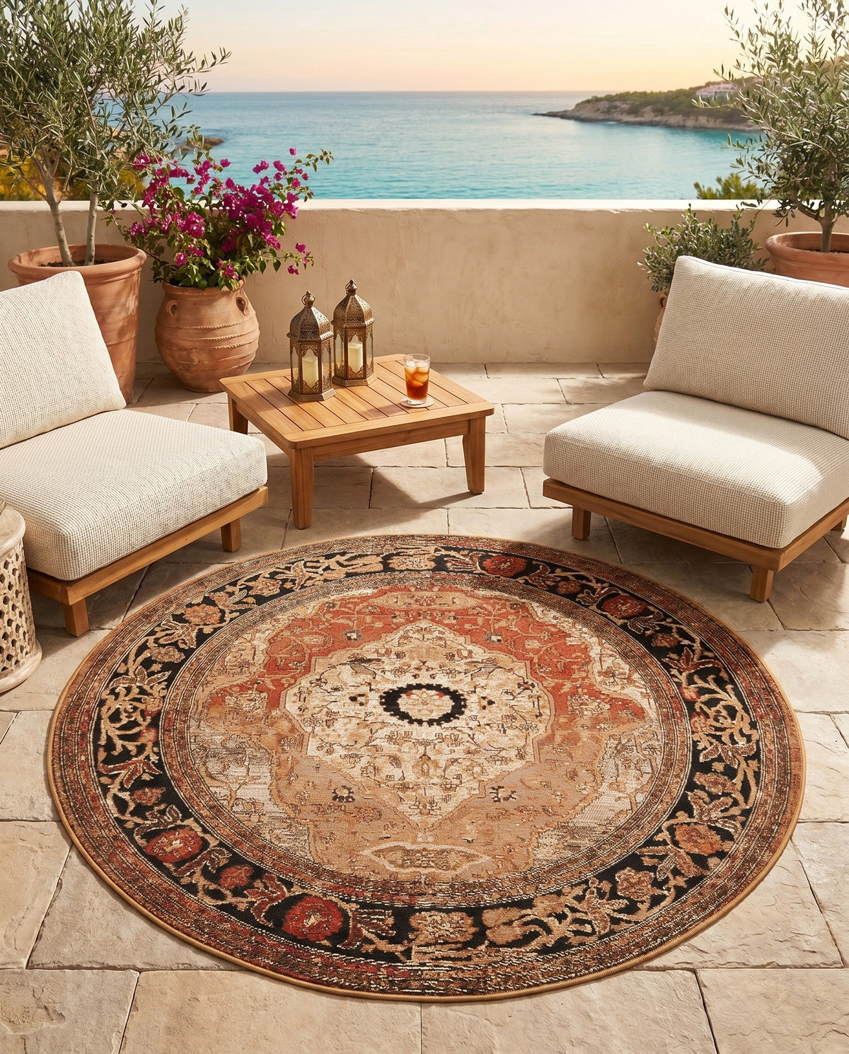 Patio Heritage Collection Area Rug -  Gazebo Round Multi  lifestyle 90