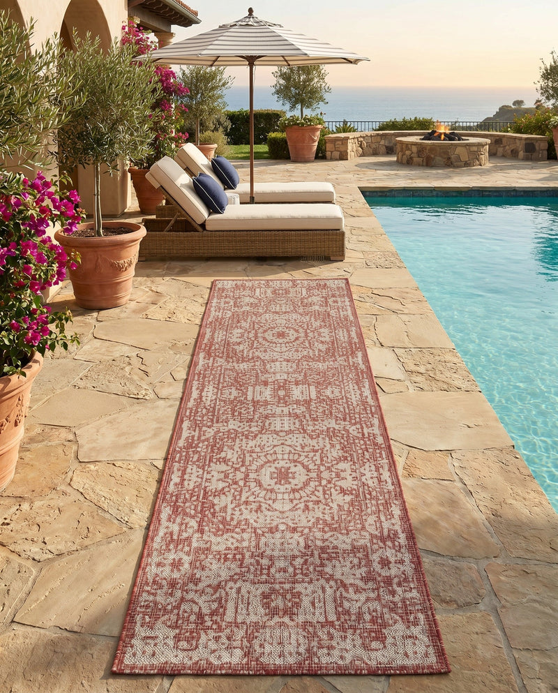Patio Heritage Collection Area Rug - Savannah (Rust Red) Runner Rust Red  lifestyle 67