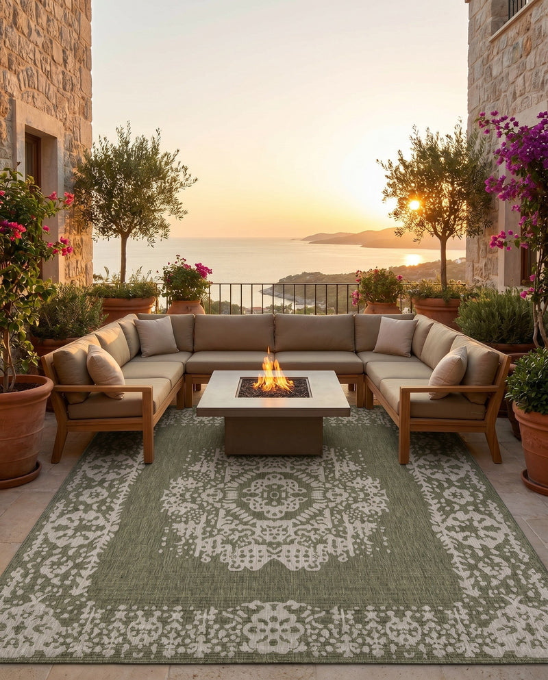 Patio Heritage Collection Area Rug - Savannah (Green) Square Green  lifestyle 73