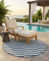 Seaside Stripes Collection Area Rug - Cabana (Blue) Round Blue  lifestyle 72