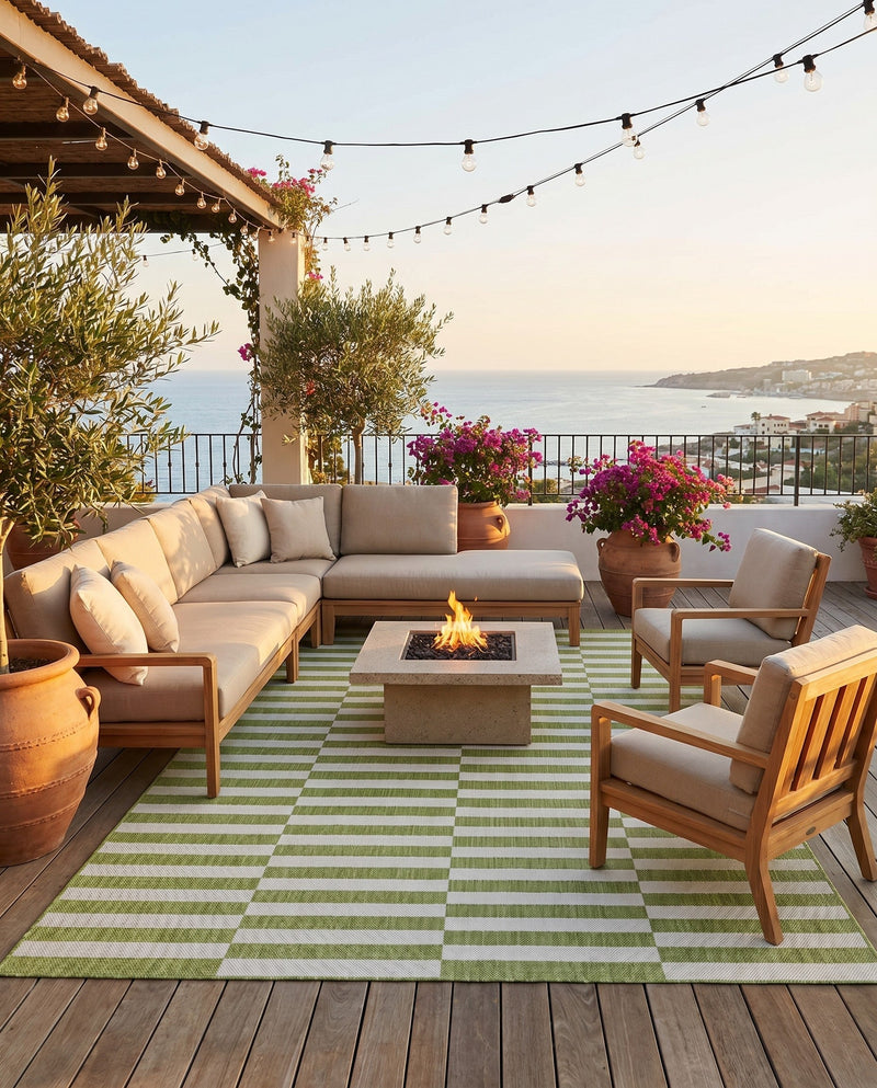 Seaside Stripes Collection Area Rug - Cabana (Green) Rectangle Green  lifestyle 5