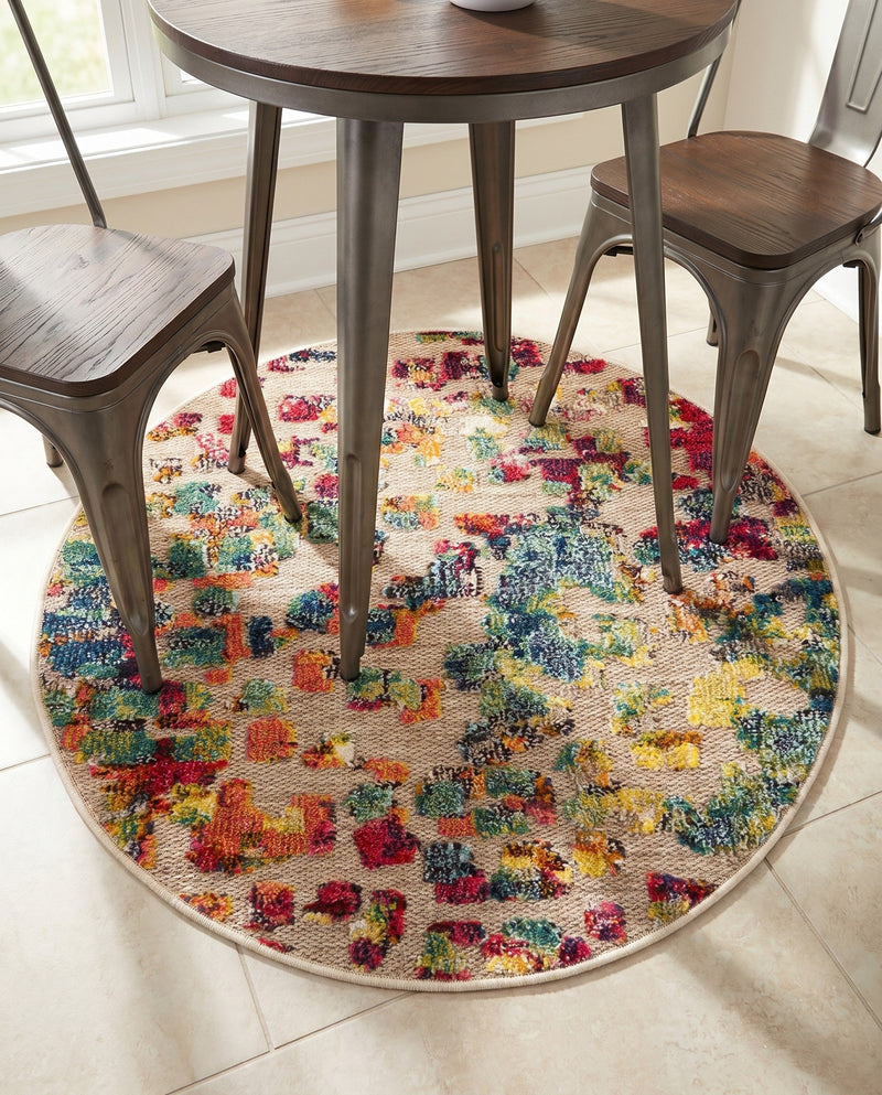 Outdoor Marrakesh Collection Area Rug -  Oujda Round Multi  lifestyle 76