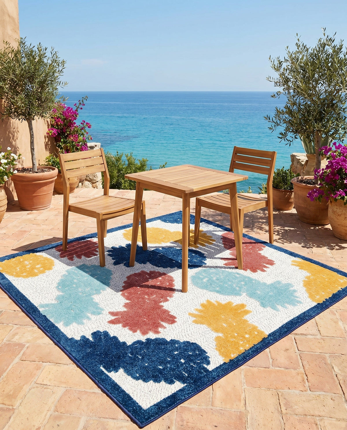 Caribbean Terrace Collection Area Rug -  Nevis Square White  lifestyle 98