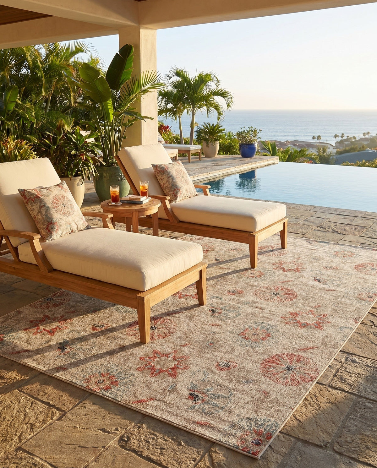Seaside Blooms Collection Area Rug - Seychelles Rectangle Beige  lifestyle 51