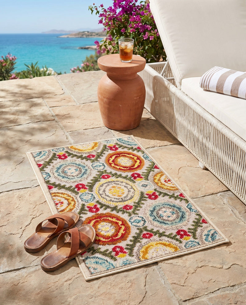 Outdoor Marrakesh Collection Area Rug -  Asilah Rectangle Ivory Beige  lifestyle 45