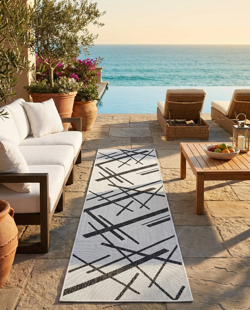 Urban Terrace Collection Area Rug -  Bowery Runner Black and White  lifestyle 34