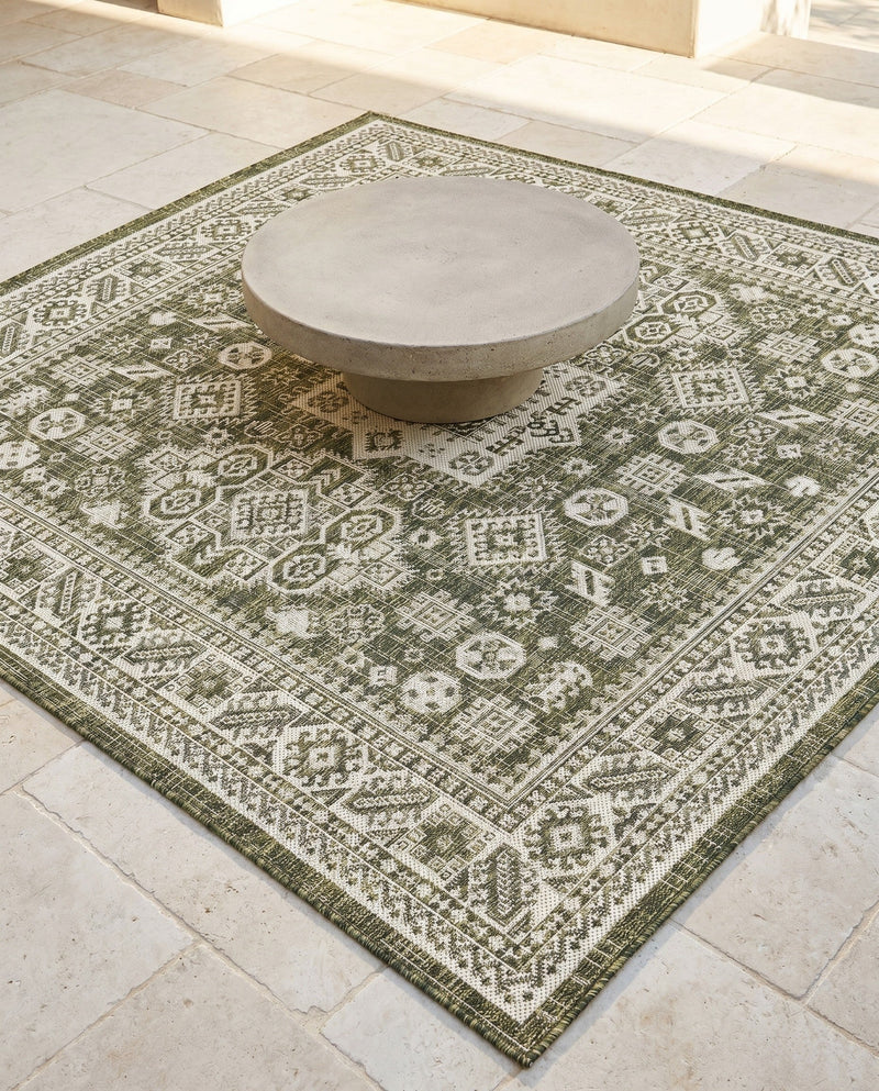 Tribal Terrace Treasures Collection Area Rug -  Incan Isle (Green) Square Green  lifestyle 44