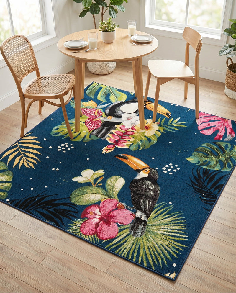 Seaside Blooms Collection Area Rug -  Leaf Square Multi  lifestyle 35