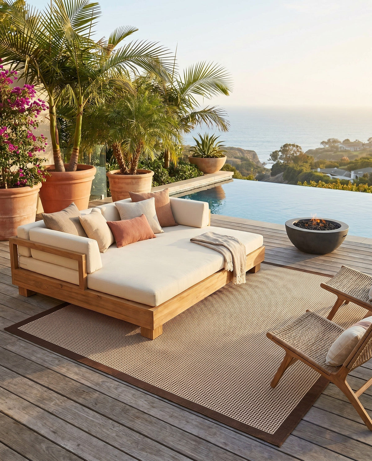 Terrace Fringe Collection Area Rug - Oceanside Square Brown  lifestyle 210