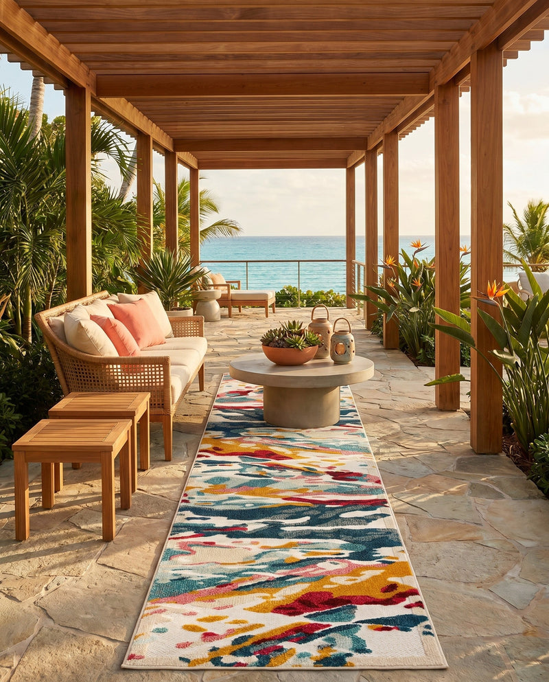 Outdoor Marrakesh Collection Area Rug -  Meknes Runner Multi  lifestyle 76