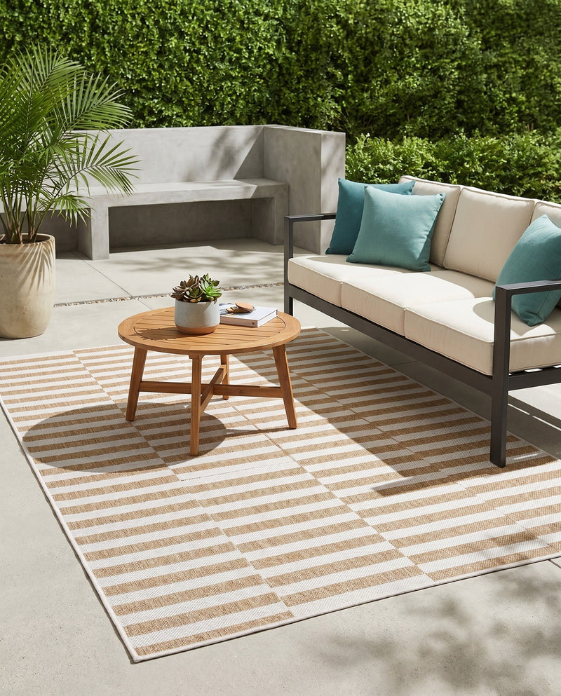 Seaside Stripes Collection Area Rug - Cabana (Taupe) Rectangle Taupe  lifestyle 43