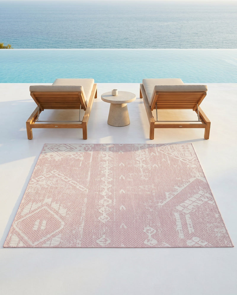Desert Nomad Terrace Collection Area Rug - Sahara (Pink) Square Pink  lifestyle 77