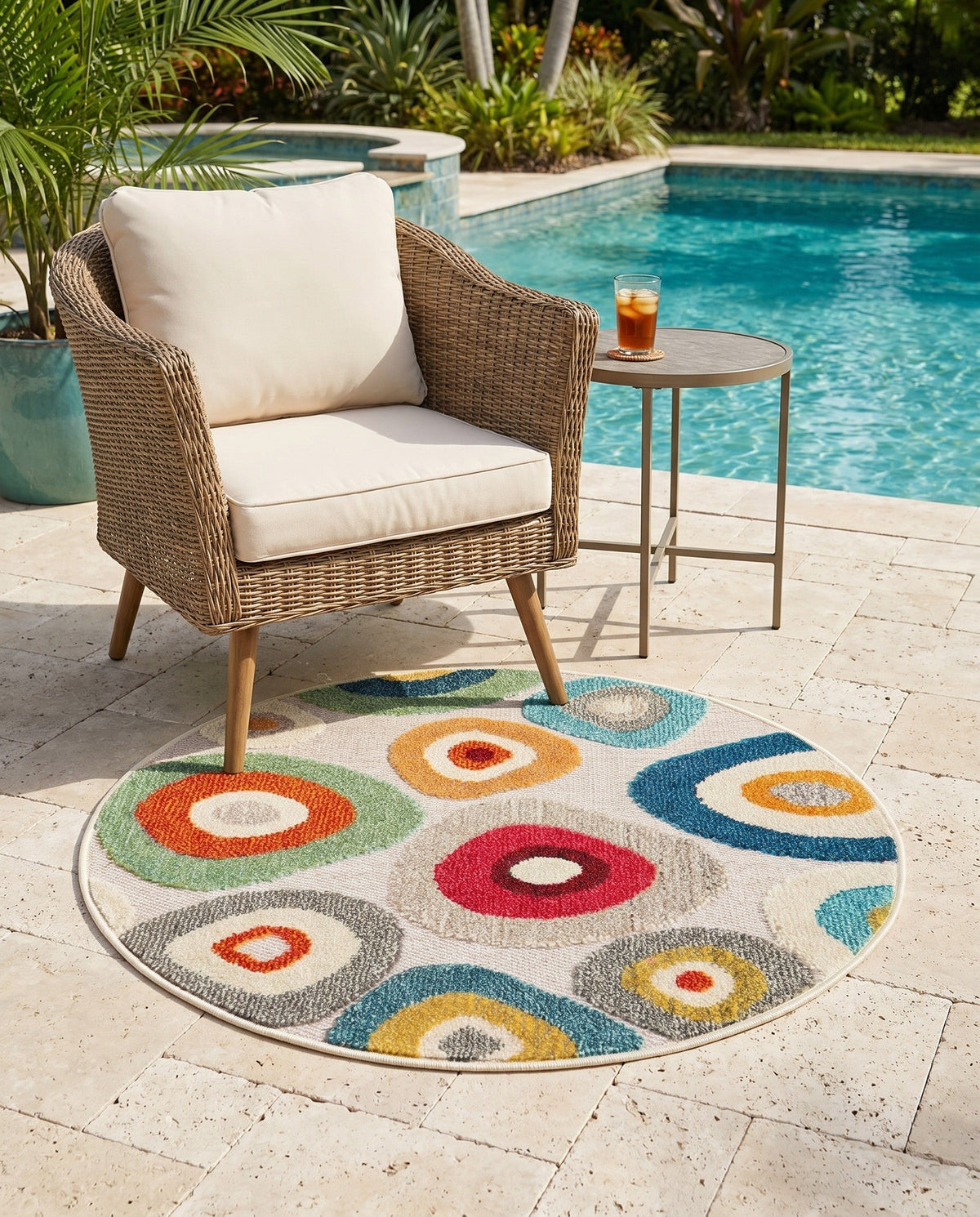 Outdoor Marrakesh Collection Area Rug -  Chefchaouen Round Multi Beige  lifestyle 153