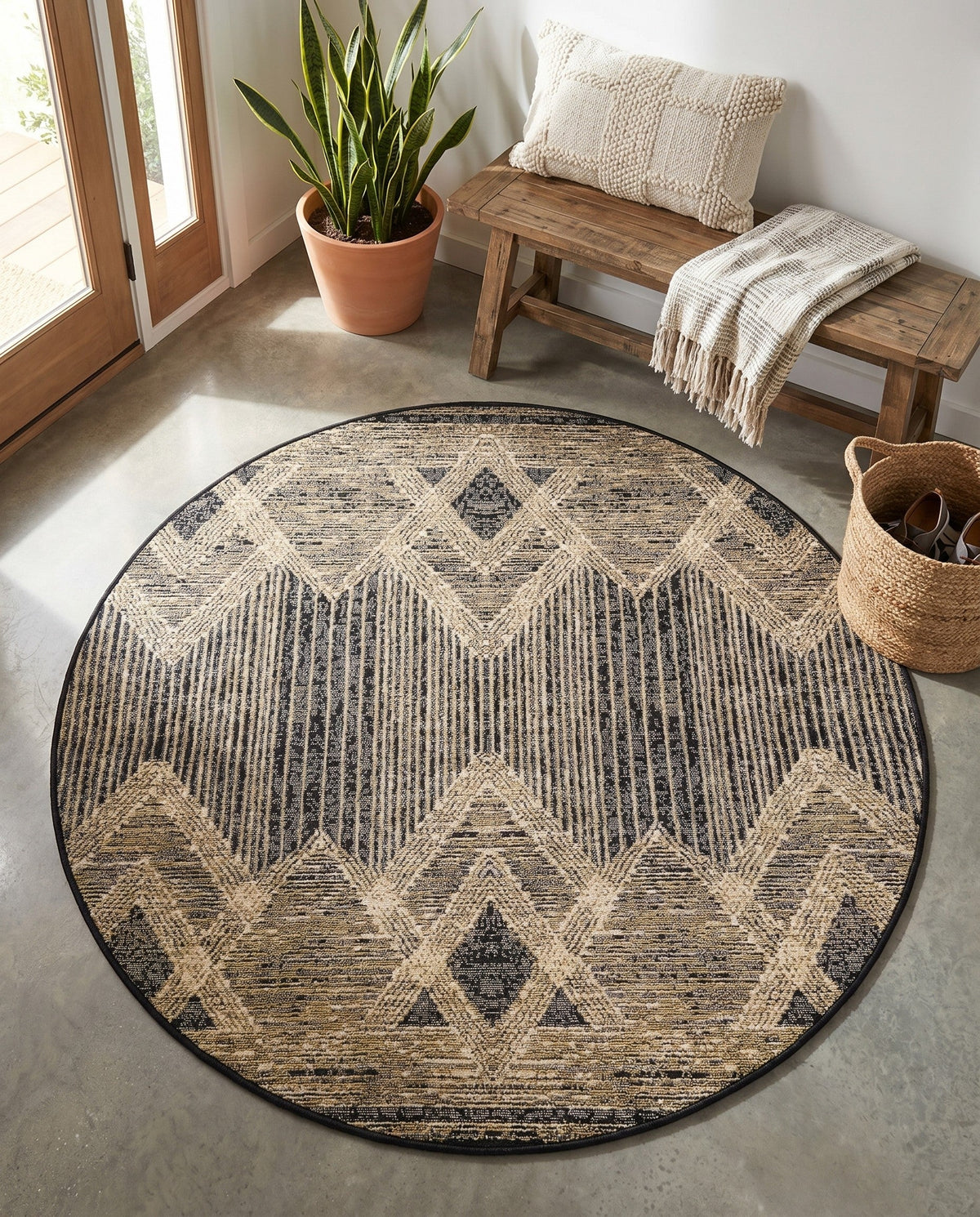 Urban Terrace Collection Area Rug -  Loft Round Charcoal  lifestyle 94