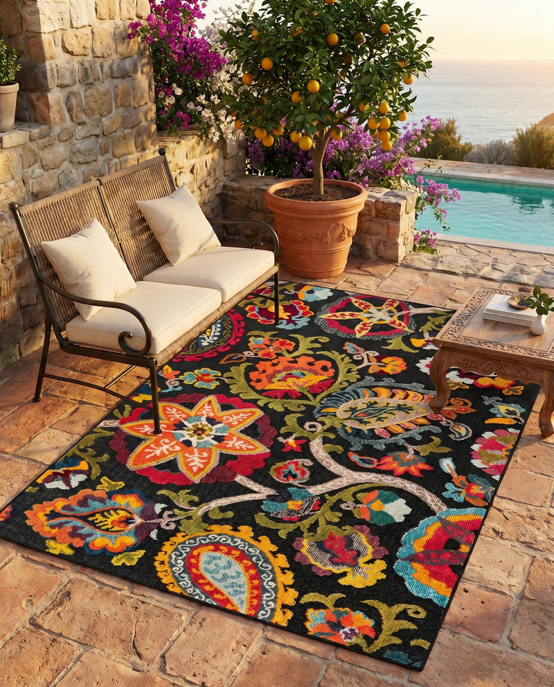 Outdoor Marrakesh Collection Area Rug - Fes Rectangle Multi Black  lifestyle 44