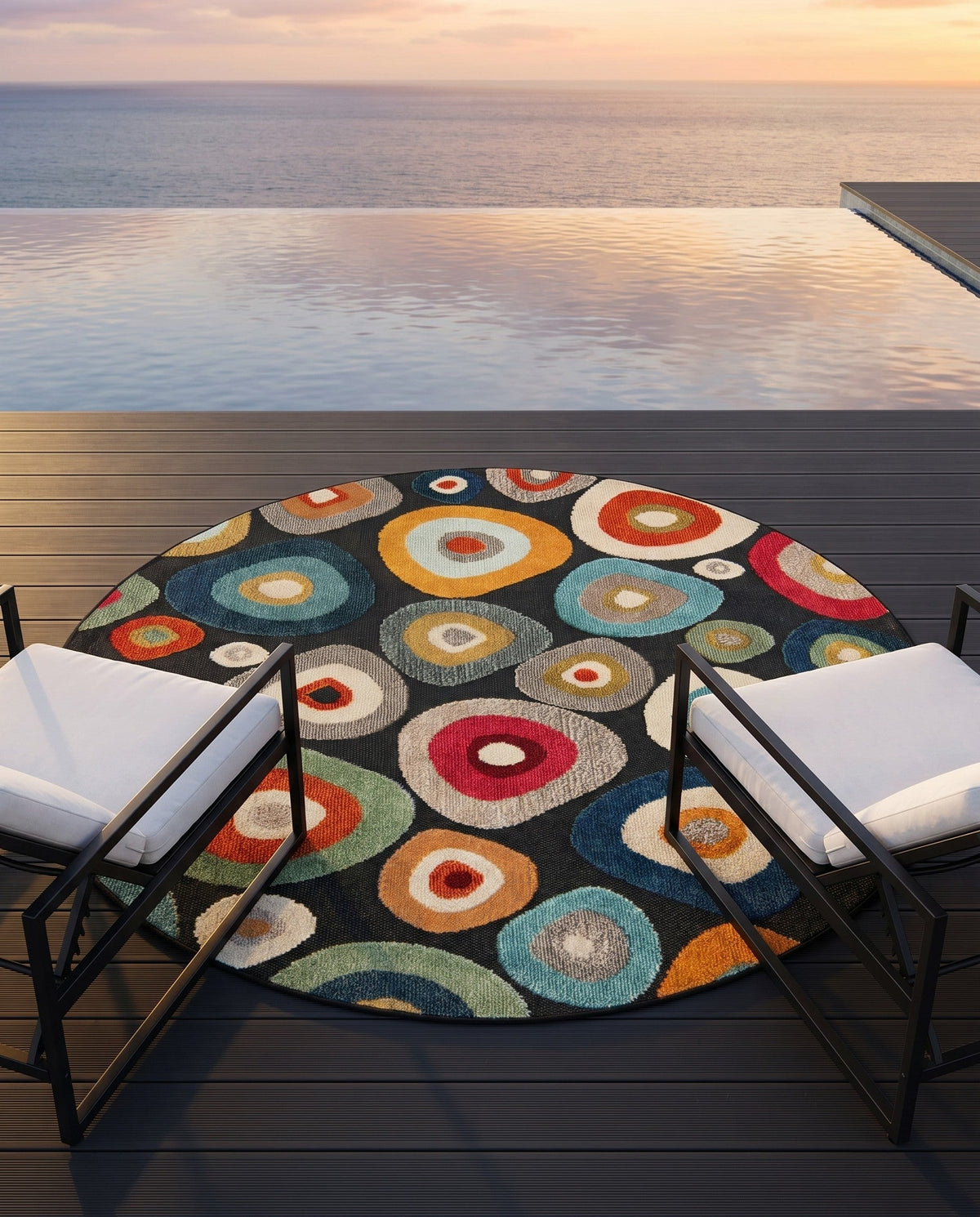 Outdoor Marrakesh Collection Area Rug -  Chefchaouen Round Multi Black  lifestyle 173