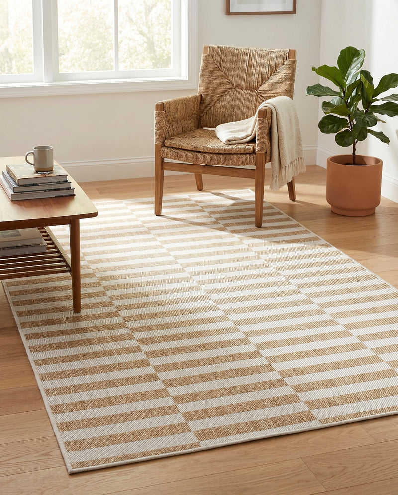 Seaside Stripes Collection Area Rug - Cabana (Taupe) Rectangle Taupe  lifestyle 44
