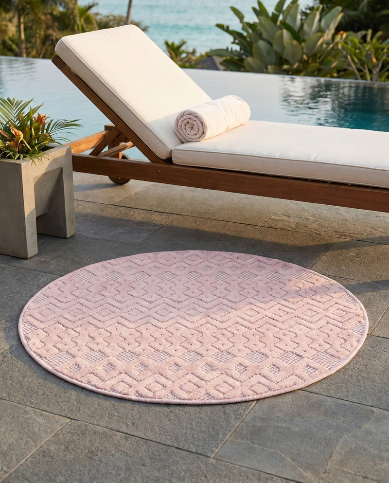 Garden Lattice Charm Collection Area Rug - Arbor (Pink) Round Pink  lifestyle 48