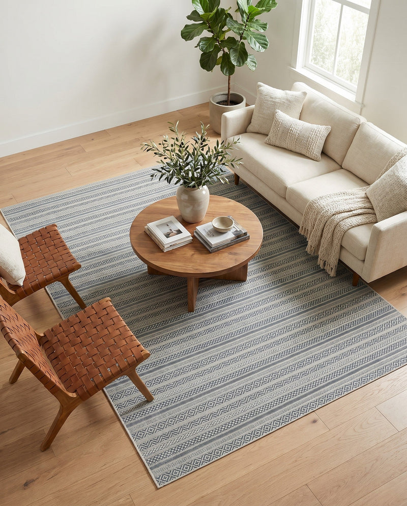 Seaside Stripes Collection Area Rug -  Boardwalk (Light Blue) Rectangle Light Blue  lifestyle 13