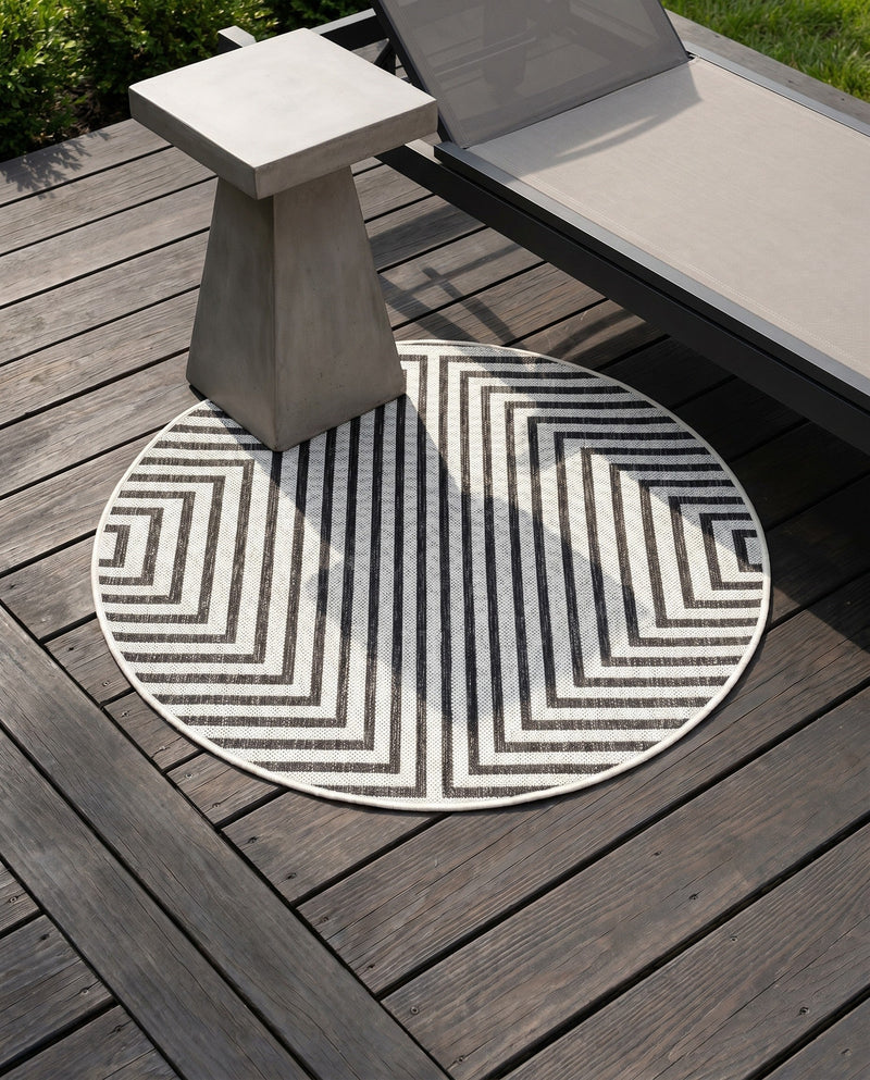 Urban Terrace Collection Area Rug -  Astoria (White and Black) Round White and Black  lifestyle 39