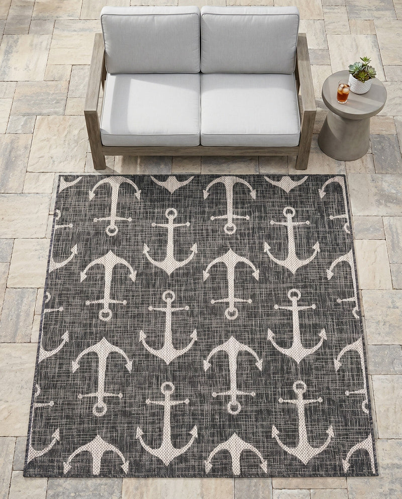Seaside Haven Rugs Collection Area Rug - Sapphire (Charcoal) Square Charcoal  lifestyle 51