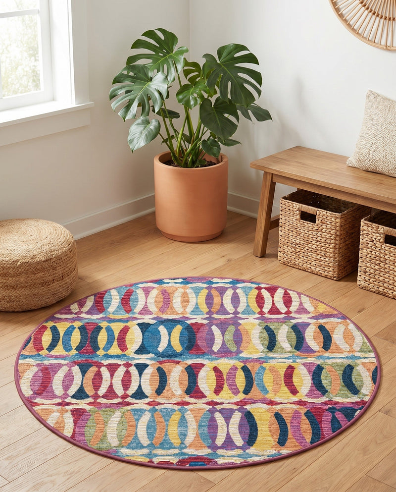 Urban Terrace Collection Area Rug -  Boardwalk Round Multi  lifestyle 63
