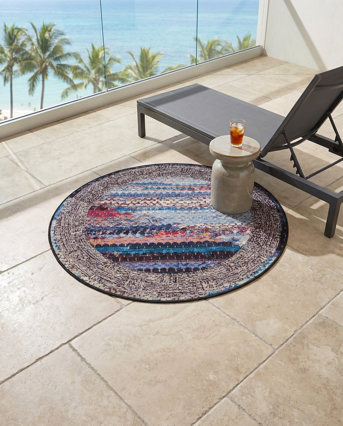 Urban Terrace Collection Area Rug -  Oasis Round Multi  lifestyle 94