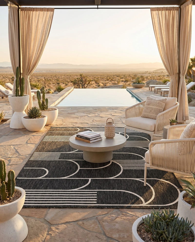 Urban Terrace Collection Area Rug -  Greenwich Rectangle Black and White  lifestyle 15