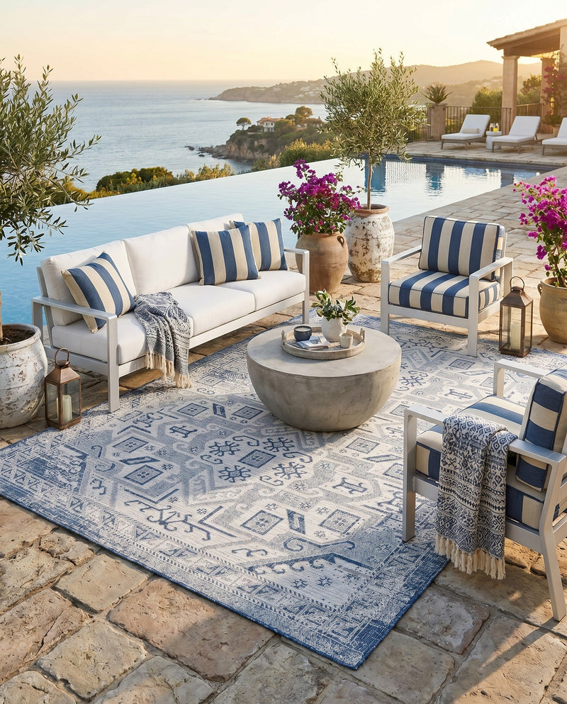 Tribal Terrace Treasures Collection Area Rug - Mayan Marina (Blue) Rectangle Blue  lifestyle 27