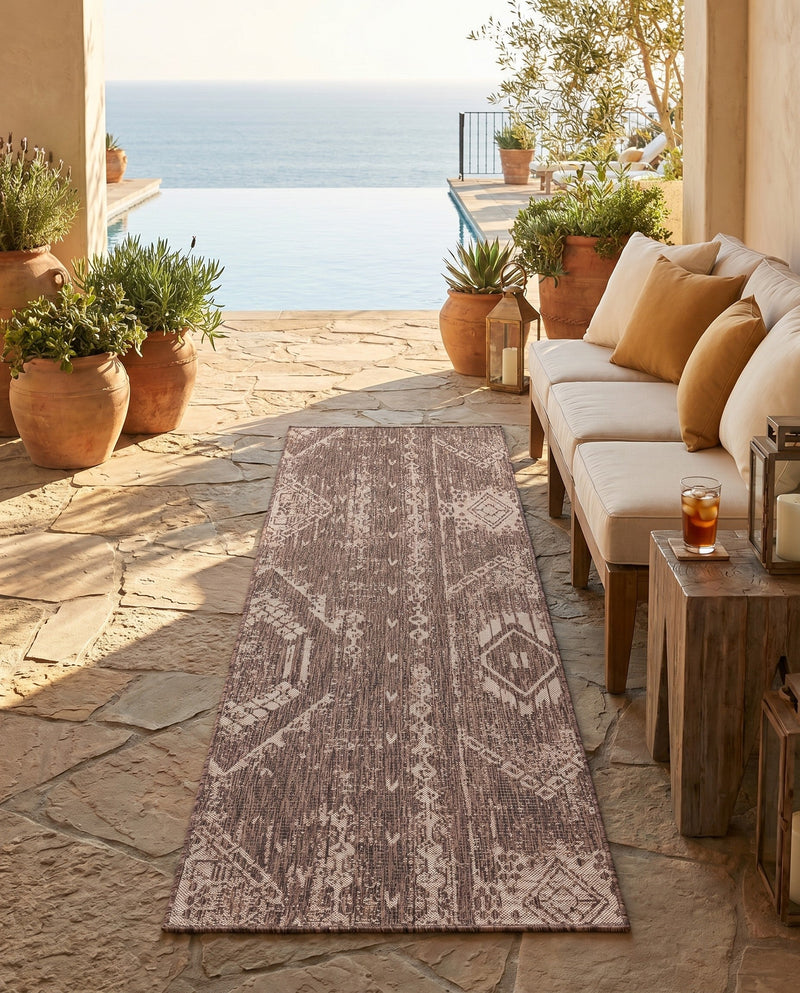 Desert Nomad Terrace Collection Area Rug - Sahara (Brown) Runner Brown  lifestyle 55