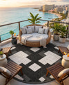 Urban Terrace Collection Area Rug -  Williamsburg Round Black and White  lifestyle 75