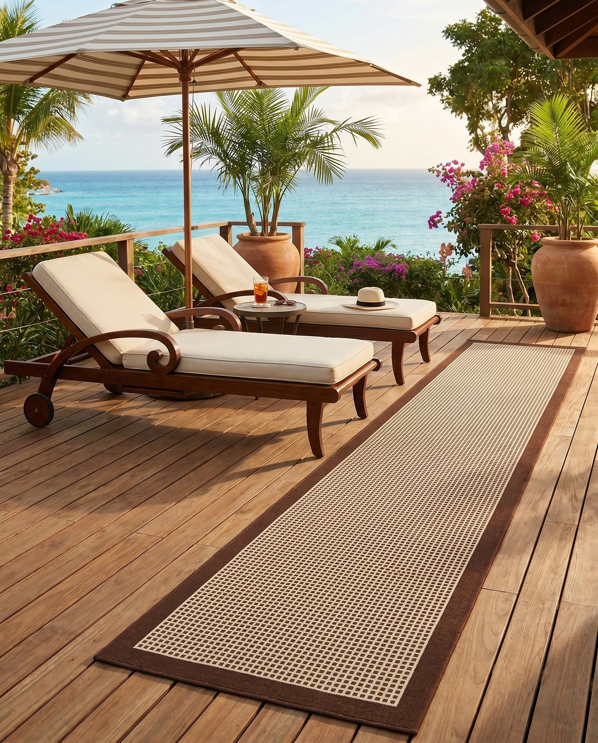 Terrace Fringe Collection Area Rug - Oceanside Runner Brown  lifestyle 154