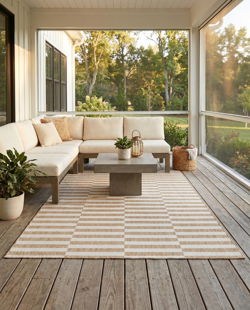 Seaside Stripes Collection Area Rug - Cabana (Taupe) Rectangle Taupe  lifestyle 36