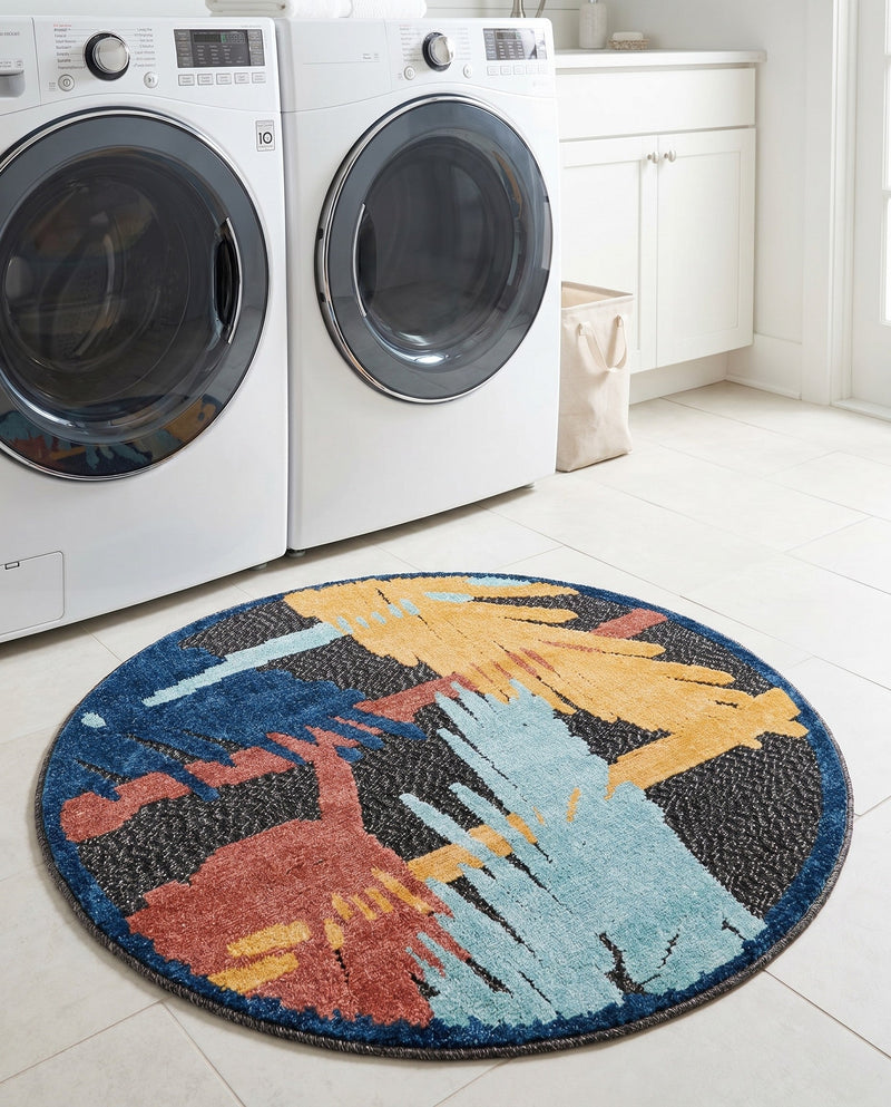 Caribbean Terrace Collection Area Rug - Antigua Round Charcoal  lifestyle 56