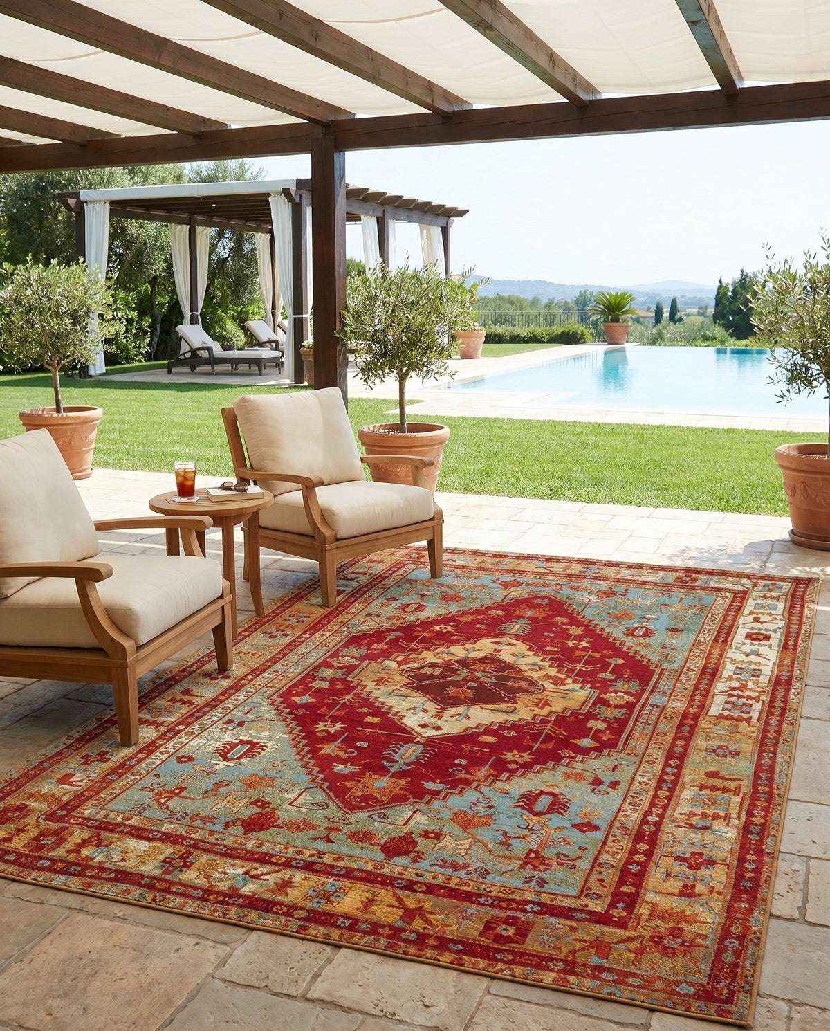 Patio Heritage Collection Area Rug -  Arbor Rectangle Red Green Blue  lifestyle 19