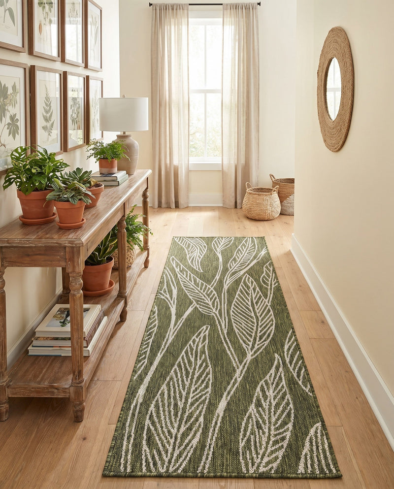 Seaside Blooms Collection Area Rug -  Evergreen (Green) Runner Green  lifestyle 40