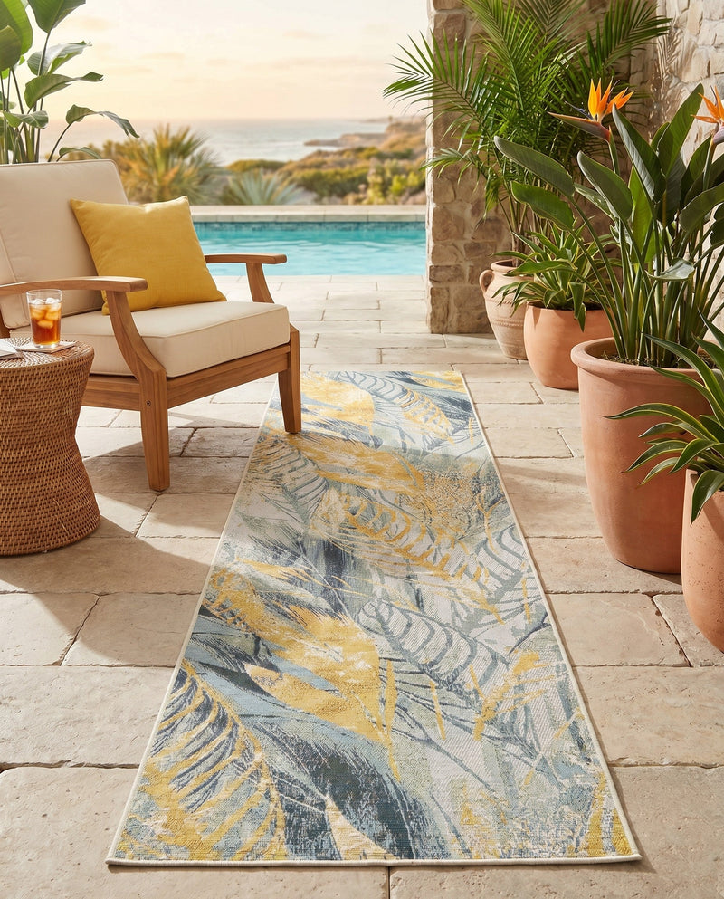 Seaside Blooms Collection Area Rug -  Blossom Runner Gray Ivory Yellow  lifestyle 66