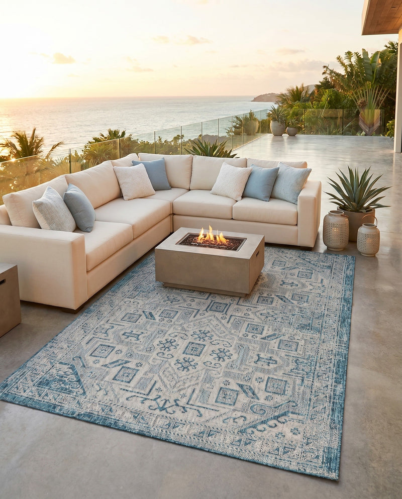 Tribal Terrace Treasures Collection Area Rug - Mayan Marina (Teal) Rectangle Teal  lifestyle 15