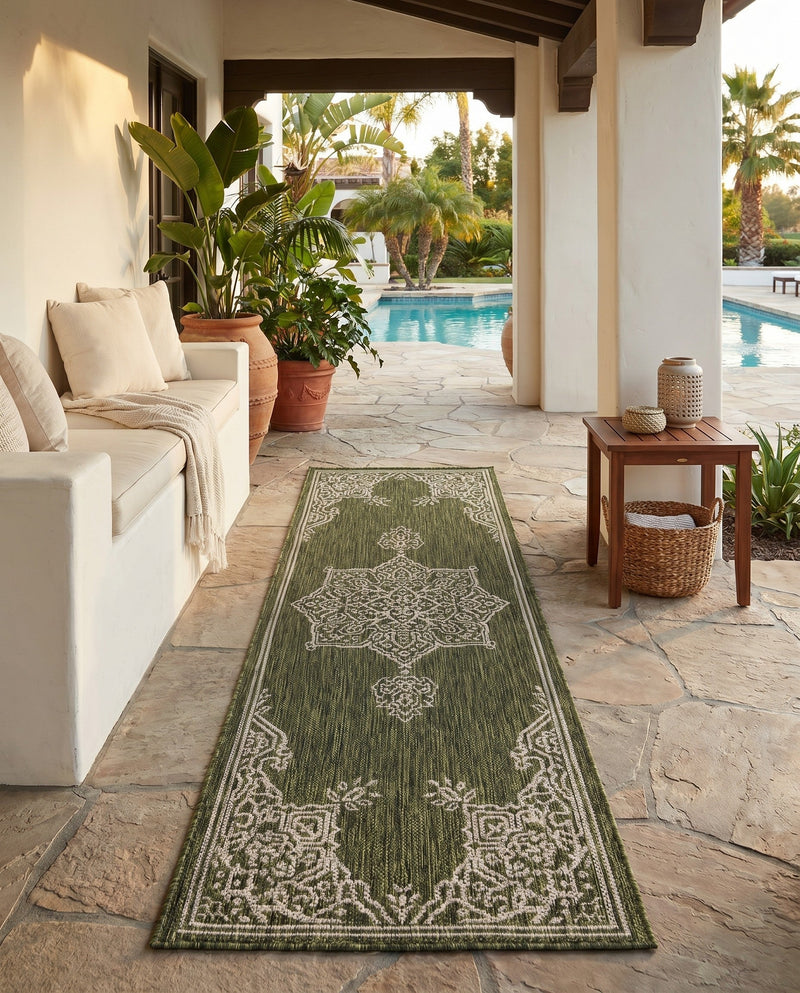 Patio Heritage Collection Area Rug -  Charleston (Green) Runner Green  lifestyle 31