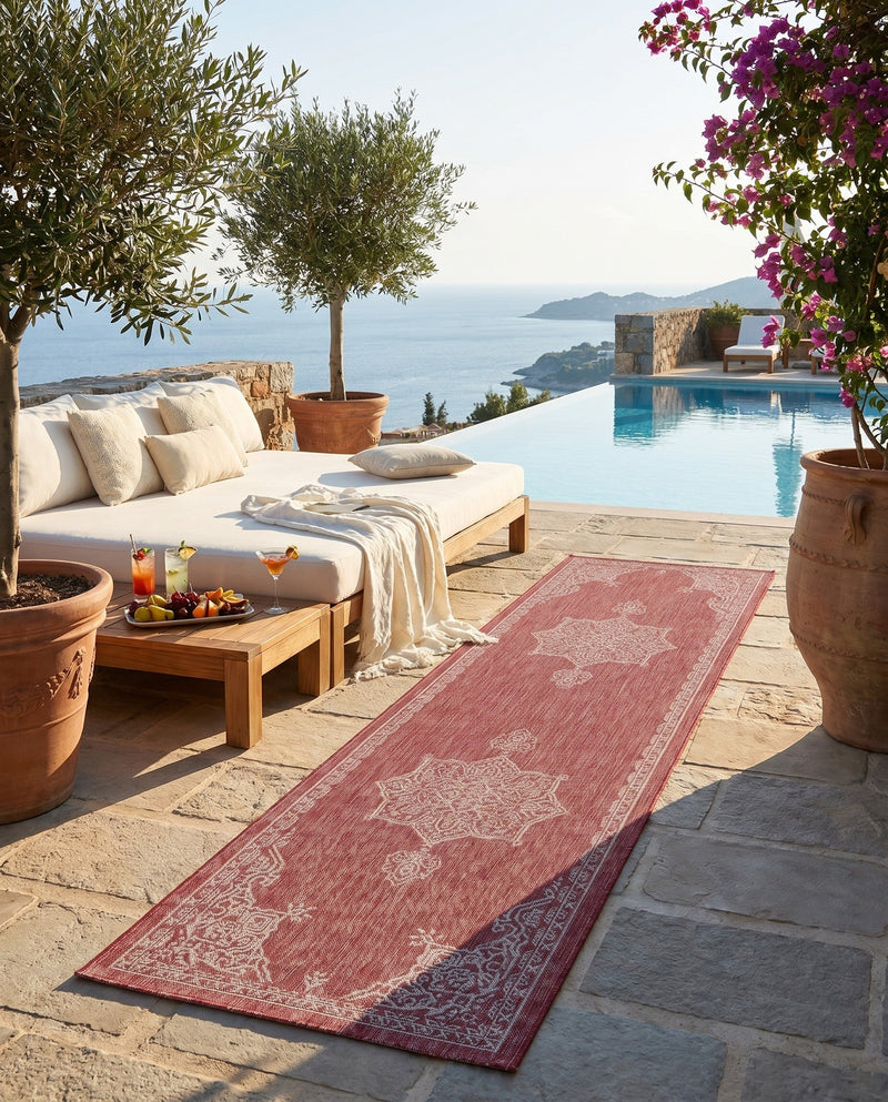 Patio Heritage Collection Area Rug -  Charleston (Rust Red) Runner Rust Red  lifestyle 56