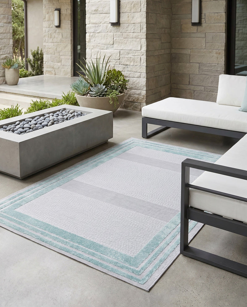 Bahama Breeze Outdoor Collection Area Rug -  Abaco Rectangle Gray Teal  lifestyle 73