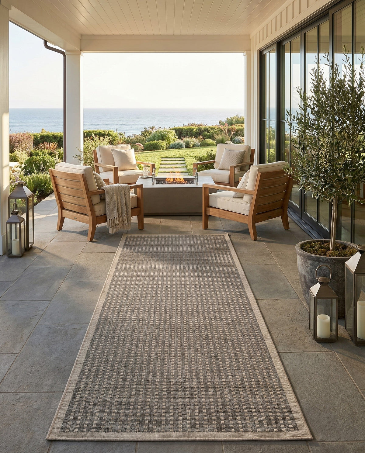 Terrace Fringe Collection Area Rug - Patio Runner Brown  lifestyle 76