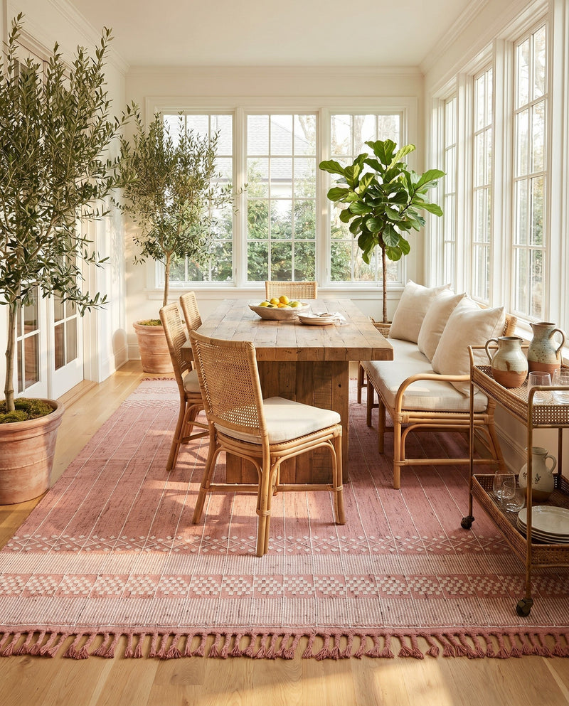 Sustainable Nomad Terrace Collection Area Rug - Reef Rectangle SOFT PINK  lifestyle 15