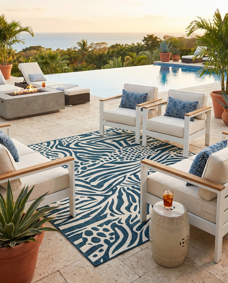 Savannah Escape Collection Area Rug -  Masai Square Navy Blue and Ivory  lifestyle 79