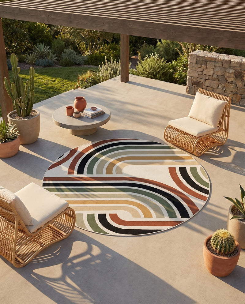 Urban Terrace Collection Area Rug -  Piazza Round Multi  lifestyle 55