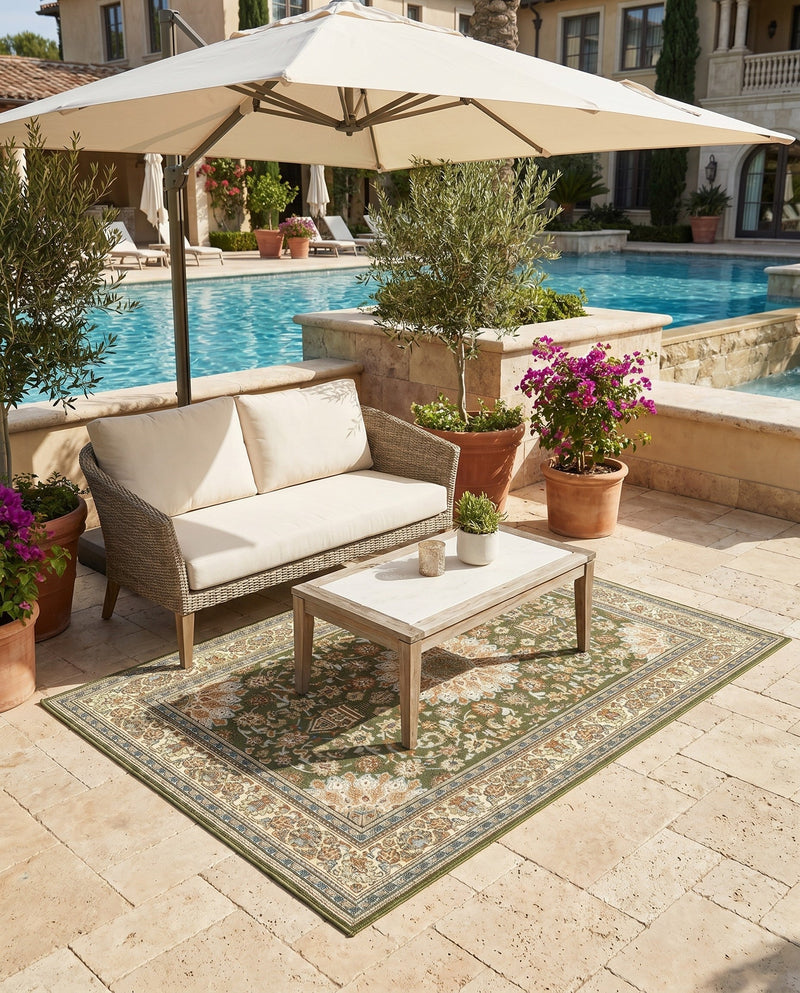 Patio Heritage Collection Area Rug -  Bower Rectangle Green  lifestyle 44
