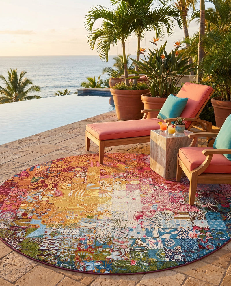 Urban Terrace Collection Area Rug -  Terrace Round Multi  lifestyle 45