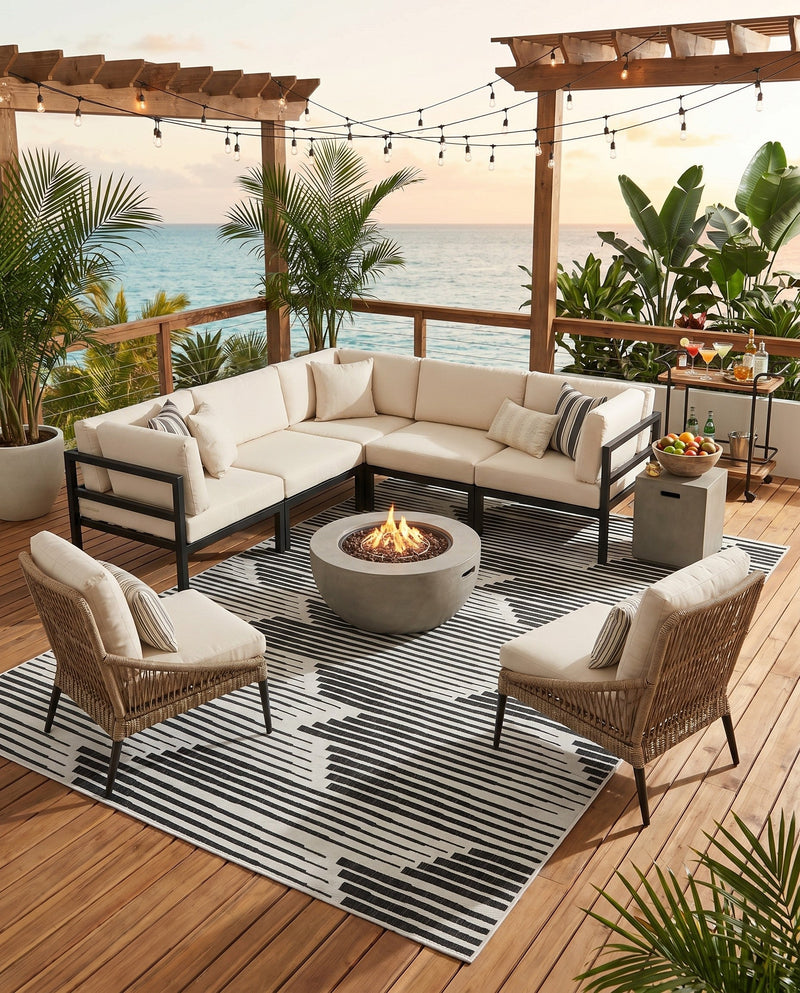 Urban Terrace Collection Area Rug -  Bronx Rectangle Black and White  lifestyle 29